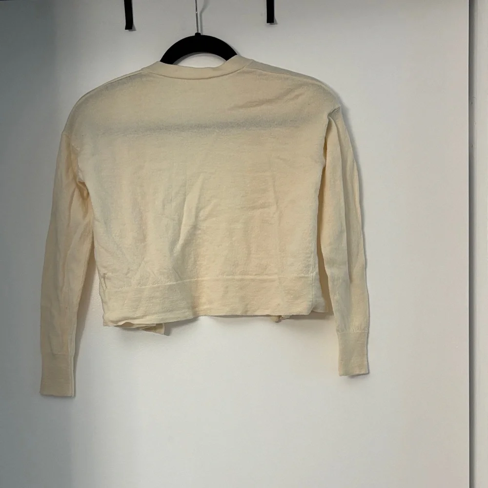 Theory Merino Wool Cream Cropped Open-Front Cardigan